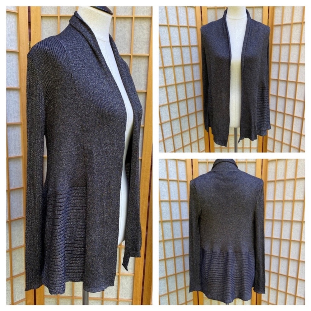 JM Collection Black Metallic Open Cardigan SZ M